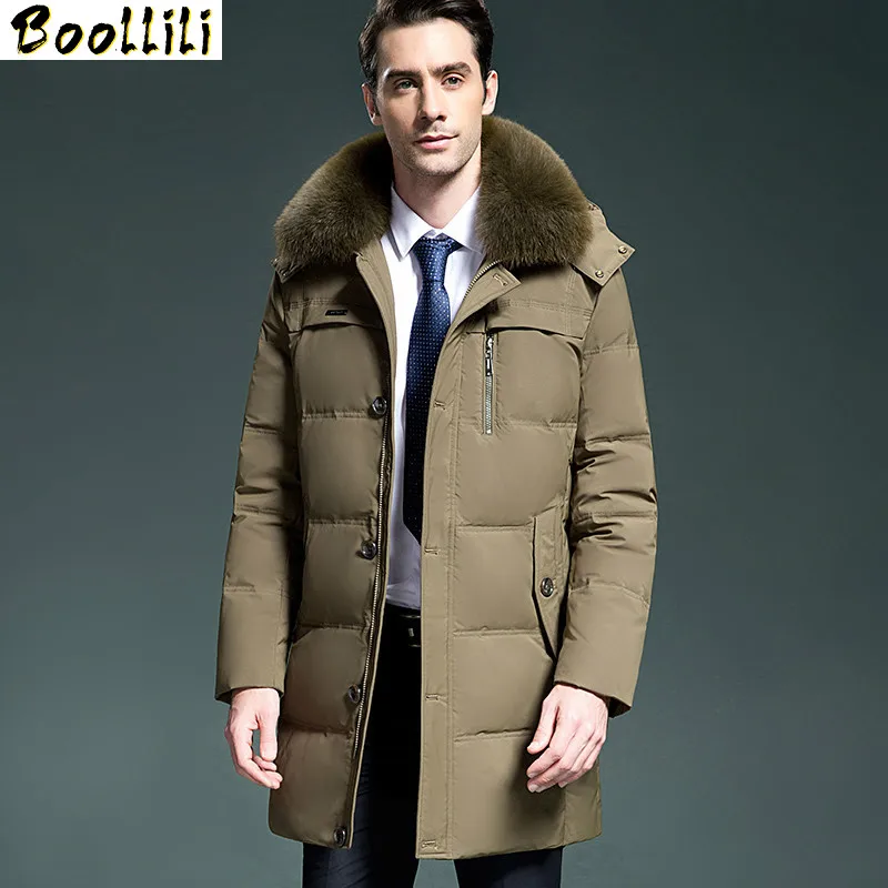 

New Boollili 2023 Men's Down Jacket Winter Long Coat Men Fox Fur Collar Thick Puffer Jackets Parka Doudoune Hiver Homme