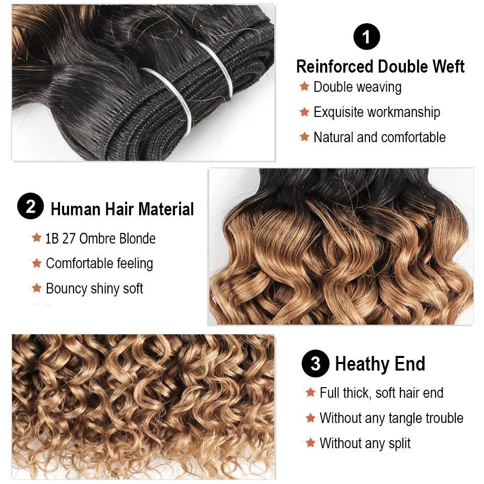 1B 27 эффектом деграде (переход от темного к Мёд светлые пряди с 4x4 кружева Закрытие