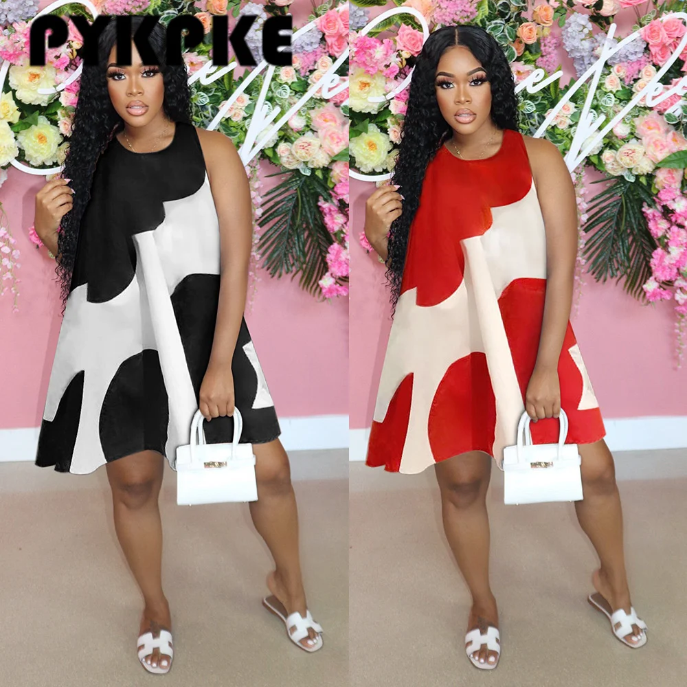 

Women Print O-neck Loose A-line Sleeveless Mini Dress Sexy Streetwear Dresses