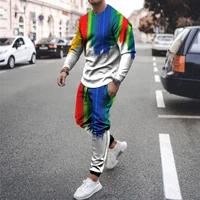 colorful ink painting digital printed sweater suit mens jogging funny harajuku suit autumn and winter mens sportswear