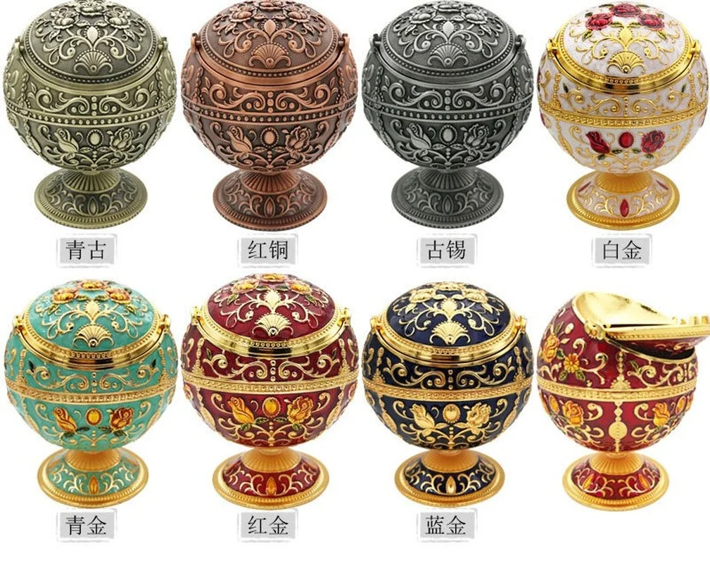 

Windproof Funny Ashtray Zinc Alloy Flower Pattern Globe Cigarette Ashtrays Decorative Gifts for Boyfriend Household Decoration