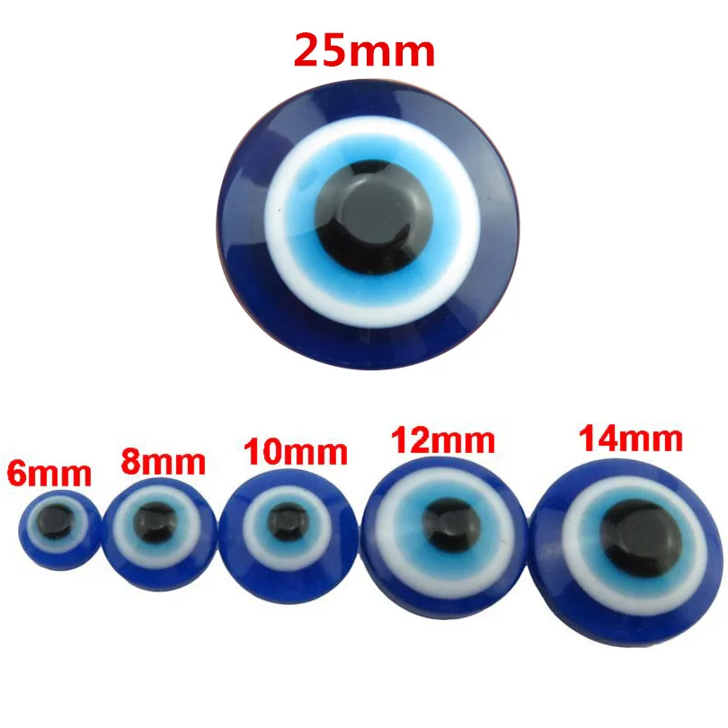 5/20/25/30/50pcs/lot 6/8/10/12/14/25mm Loose Blue Turkish Evil Eye Acrylic Flatback Beads for Hamsa Hand charm Jewelry Findings
