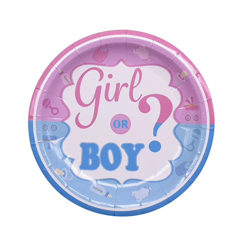 

65pcs/set Gender Reveal Disposable Tableware Set Boy or Girl Paper Plates Napkins Straws Gender Reveal Party Supplies Decoration