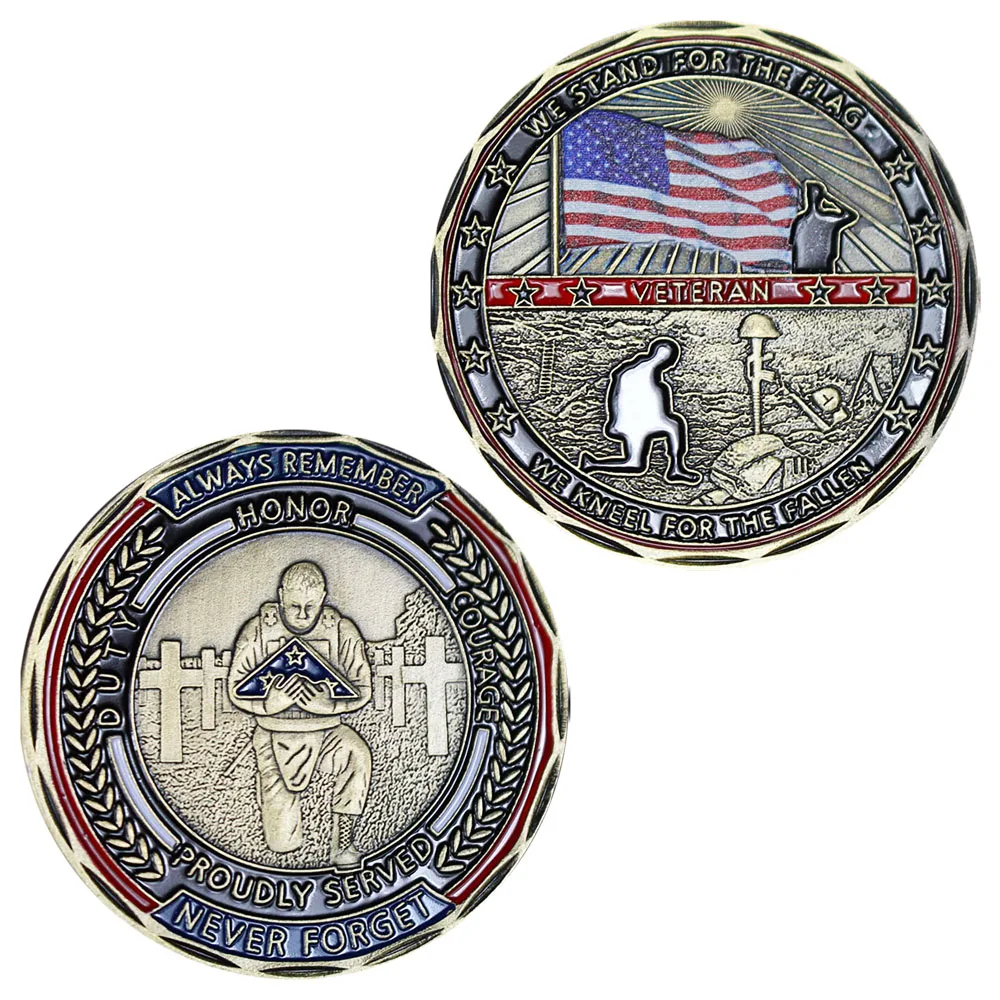 

United States Veteran Flag Challenge Coin Always Remember Military Retirement Gift Bronze Plated Commemorative Coin