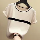 Короткая тонкая трикотажная женская одежда HED, лето 2020, женские футболки с коротким рукавом, топы в полоску, повседневная женская одежда