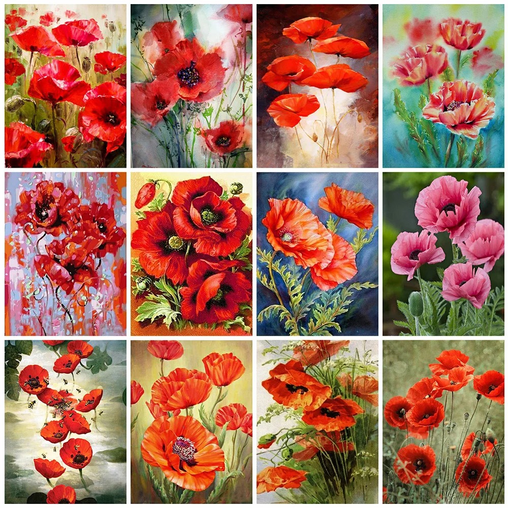 

Diamond Painting Poppy Diamond Embroidery Flowers Round Drill 5D DIY Cross Stitch Mosaic Sale Home Decor