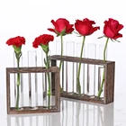 Романтическая стеклянная пробирка, ваза, деревянная рамка, подставка для цветочных горшков, Домашний Настольный садовый декор для гидрофильных растений, цветов