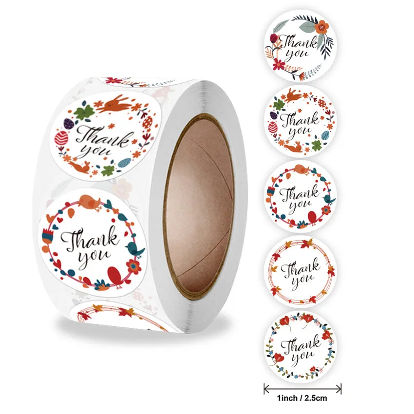 

100-500pcs Round Flowers Thank You Stickers Paper Sealing Sticker for Business/Birthday Party Favors Envelope Gift decor sticker