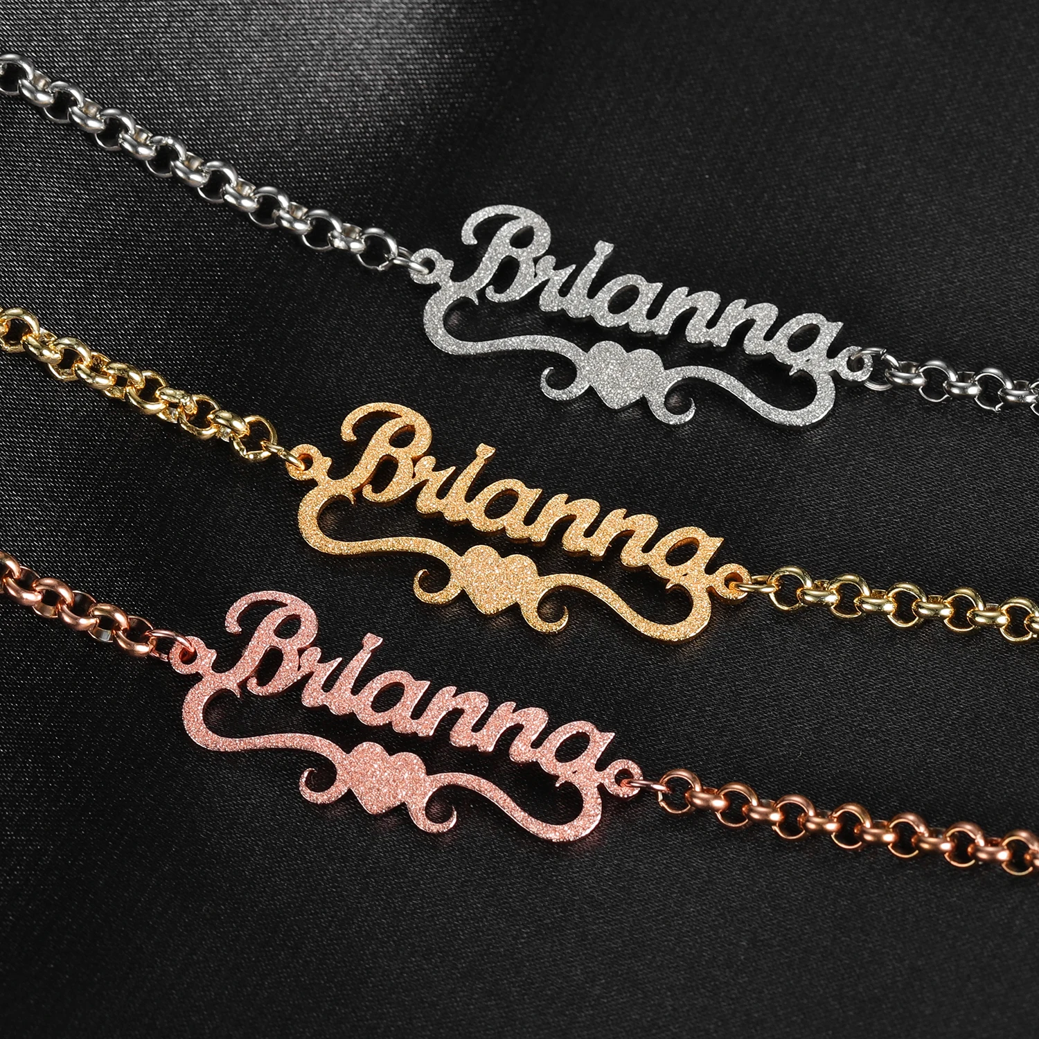 Custom Personalized Heart Name Bracelet Charms High Quality Stainless Steel Bracelets Frosted and Gilded Jewelry for Women Gift