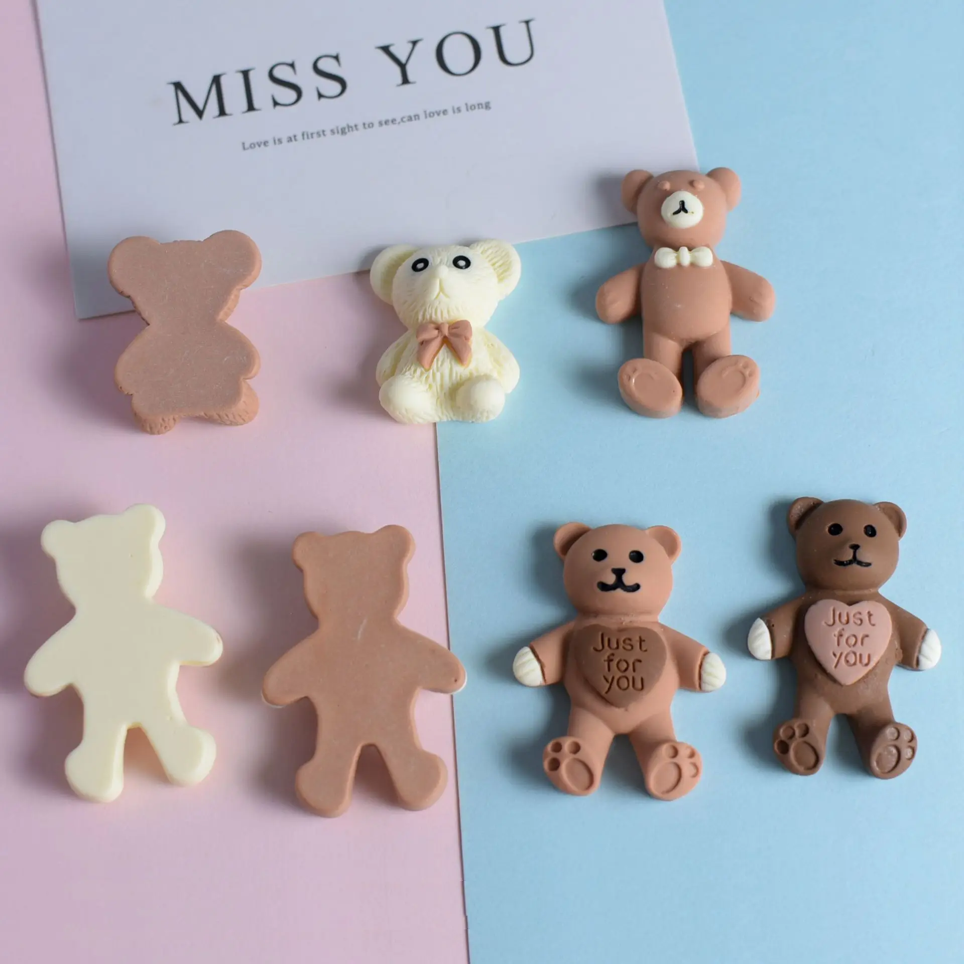 

20Pcs Resin Bowknot Bear Flatback Cabochon Kawaii Just For You Heart Bear Scrapbooking Decoration Craft DIY Hair Accessories