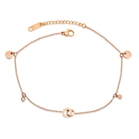 trendy round cz roman number thin anklets for women charm rose gold lady girl summer foot jewelry gift drop shipping