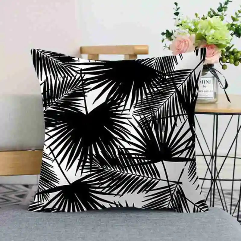

Tropical Black And White Plant Leaf Pillowcase Cushion Decoration Home Cushion Plush Party Pillow Cover Decor R5U5