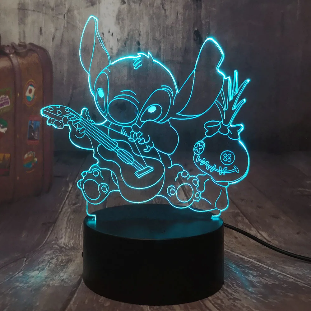 3D светодиодный ночник с мультяшным рисунком Веселая Игра на гитаре друзьями