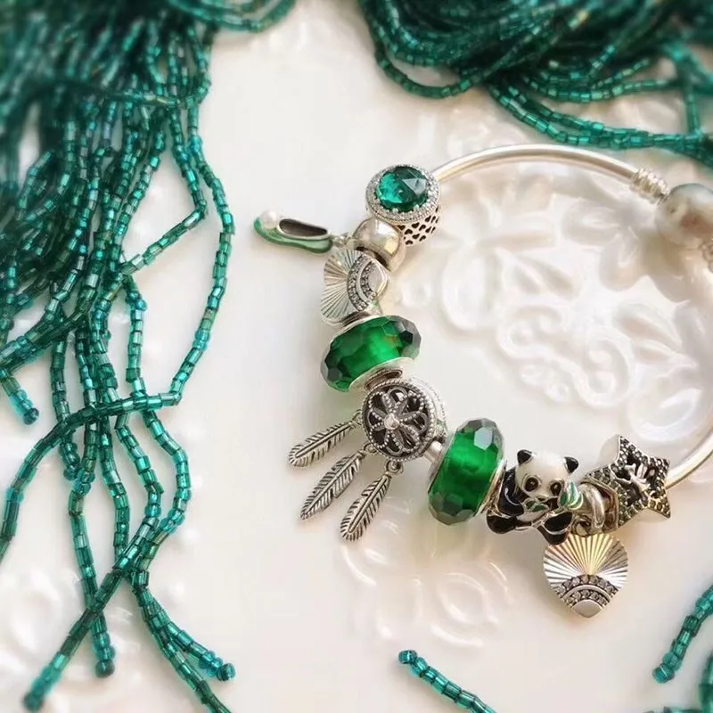 

100% 925 Sterling Silver Shadow Princess Shoes And Panda Beaded Pan Bracelet For Women Wedding Party Gift Fashion Jewelry