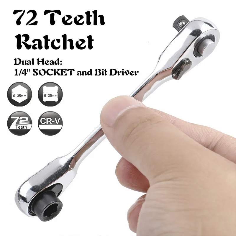 

New 2 in 1 Dual Head Ratchet Socket Wrench 72 Teeth Mini Hex Bit Driver Screwdriver Handle Two-way Quick Release Wrench Spanner