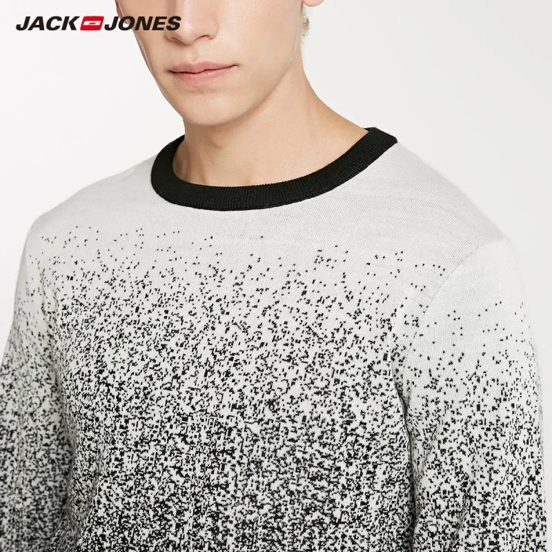 JackJones зимний мужской шерстяной крутой градиентный свитер с круглым вырезом пуловеры Мужская одежда 218424511