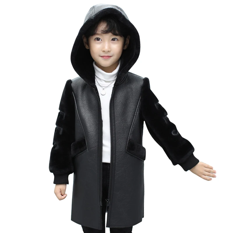 High Quality Jacket Kids  Autumn Winter Fashion Korean Children's Plus Velvet Warm PU Leather Jacket For 3-13Y boys coat