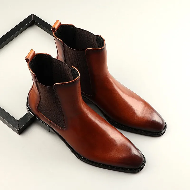 

2021 Winter New England Style High-Top Slip-On Mens Fashion Chelsea Boots Pointed Toe Outdoor Vintage Winter Warm Ankle Boot