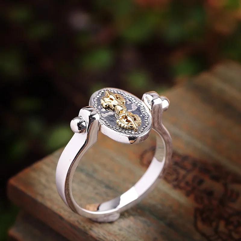 S925 стерлингового серебра ювелирные изделия буддийский унисекс кольцо Vajra|Кольца|