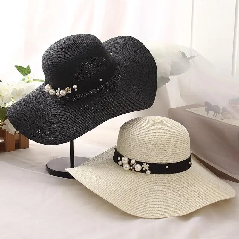 

2019 Hot Sale Round Top Raffia Wide Brim Straw Hats Summer Sun Hats for Women With Leisure Beach Hats Lady Flat Gorras