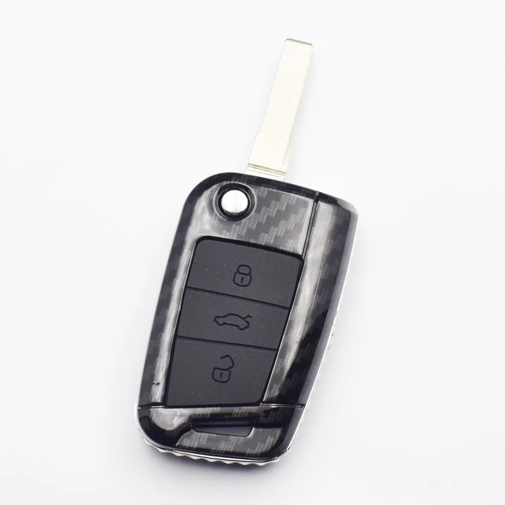 Карбоновый чехол для ключей автомобиля VW Volkswagen MK7/GTI 7/Golf 7/Golf R Skoda Octavia A7 сиденье 3 кнопки складной чехол дистанционного брелока брелок