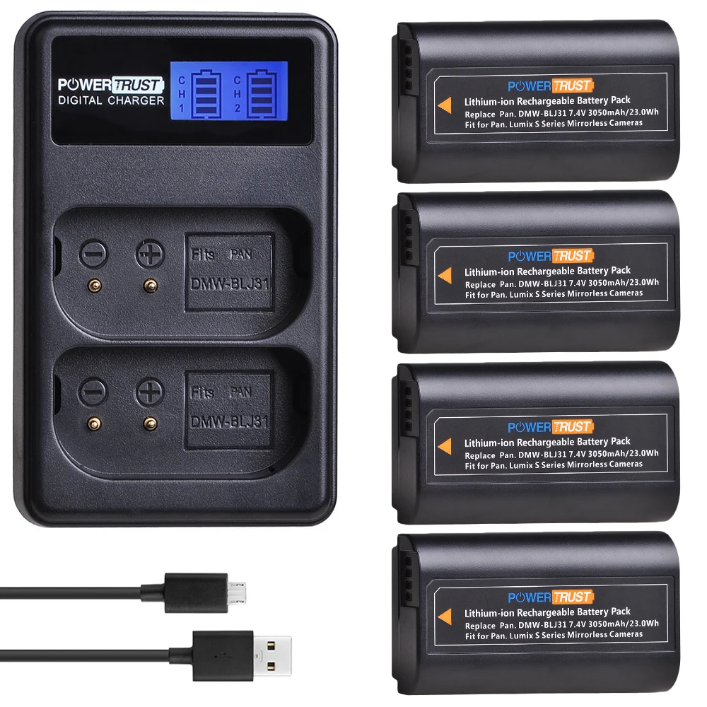 4Battery Set 2x7,4 V 3050mAh DMW-BLJ31 DMWBLJ31 BLJ31 батарея+ lcd USB двойное зарядное устройство для камер Panasonic LUMIX S1, S1R, S1H, LUMIX серии S - Цвет: 4Battery Set