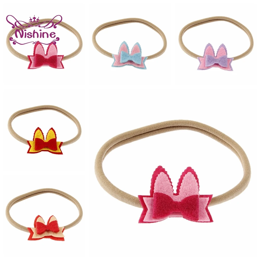 

5 шт./лот бутик фетровая повязка на голову с ушками кролика детская эластичная нейлоновая повязка на голову для маленьких девочек с бантом г...