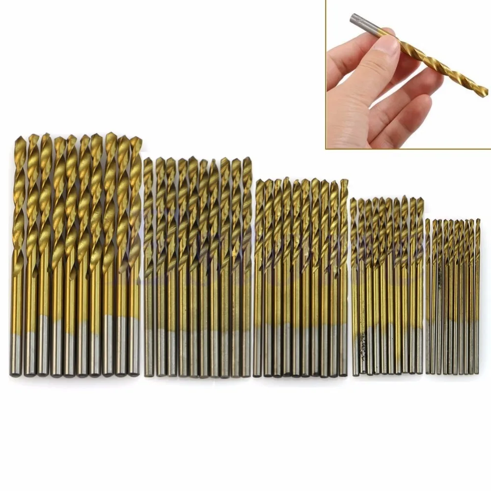 

50Pcs Titanium Coated HSS High Speed Steel Drill Bit Set Tool 1/1.5/2/2.5/3mm