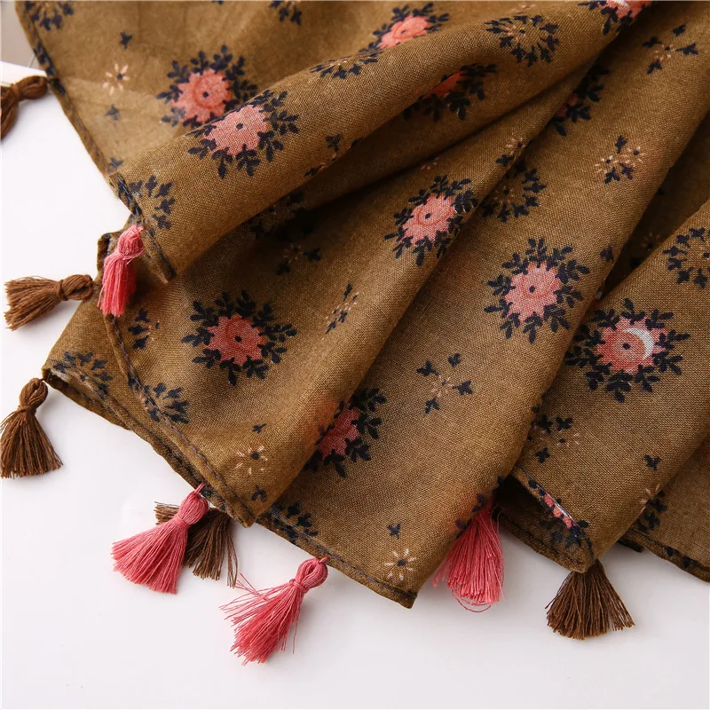 

Spring NEW Women Special Color Viscose Scarf Floral Pattern Cute Design Tassels Large Wrap [6683]