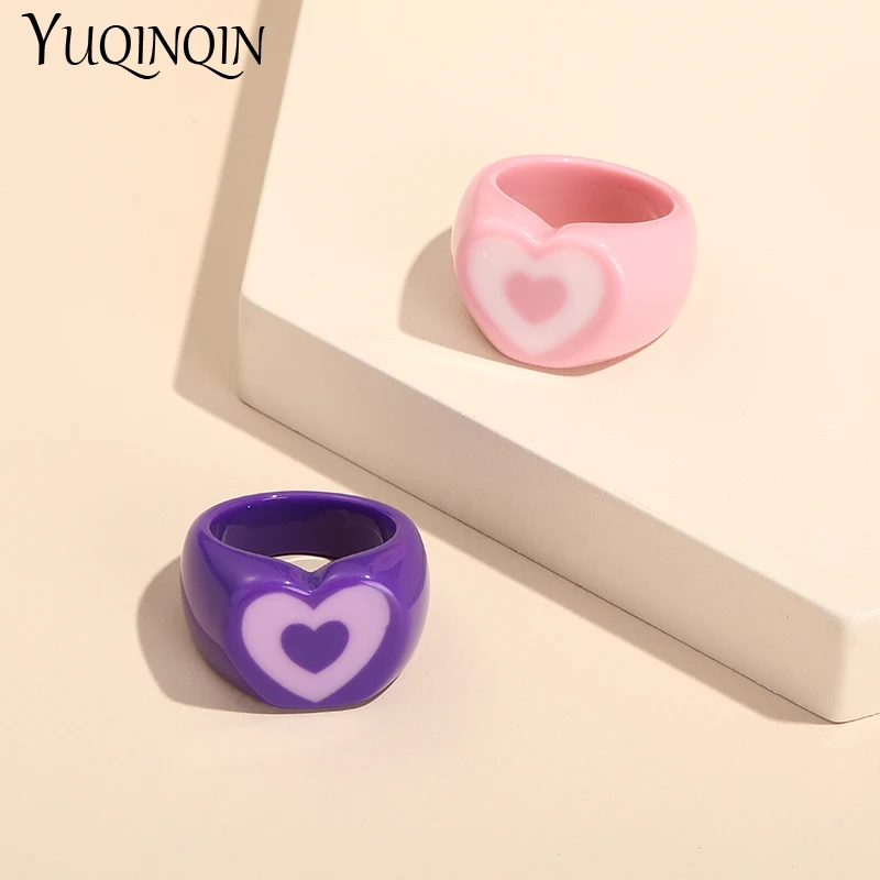 Женские кольца с сердцем Love простые эстетичные полимерные готические панковские