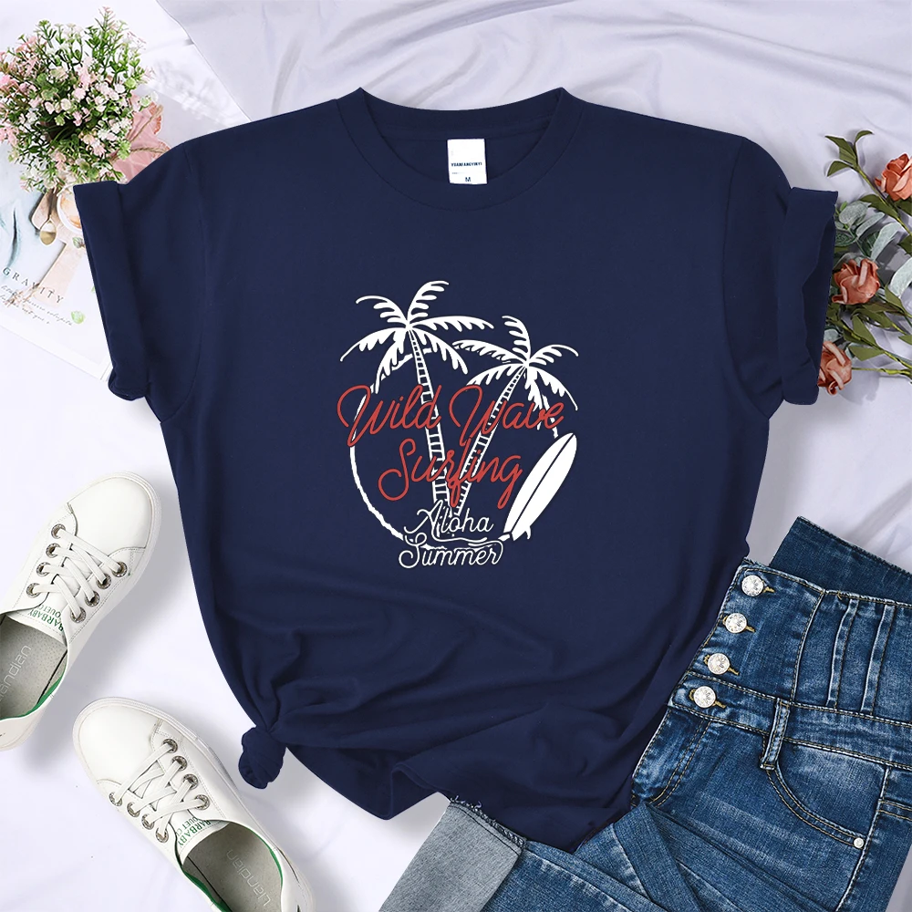 

Alaha Summer Print T Shirt Woman Simplicity O-Neck Tshirt Cool Cotton Breathable T-shirt Summer High Quality Female T Shirts