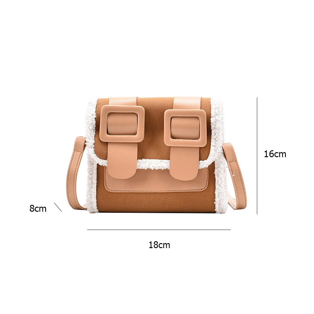 

Casual Scrub PU Leather Shoulder Messenger Purse Women Autumn Winter Plush Splicing Crossbody Bag Portable Street Travel Handbag
