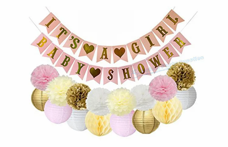1 Set Gold Pink White Tissue Paper Pom Poms Lanterns Honeycomb Ball Wedding Birthday Girl Baby Shower Party Decoration | Дом и сад