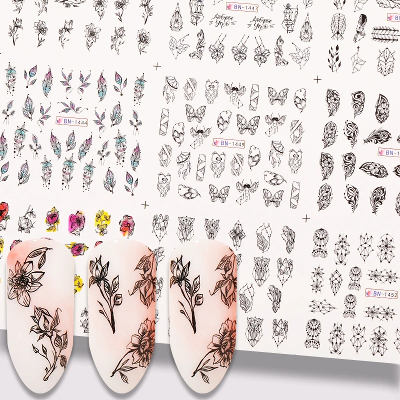 1 лист водные наклейки для ногтей цветочные листья слайдер переводные тату