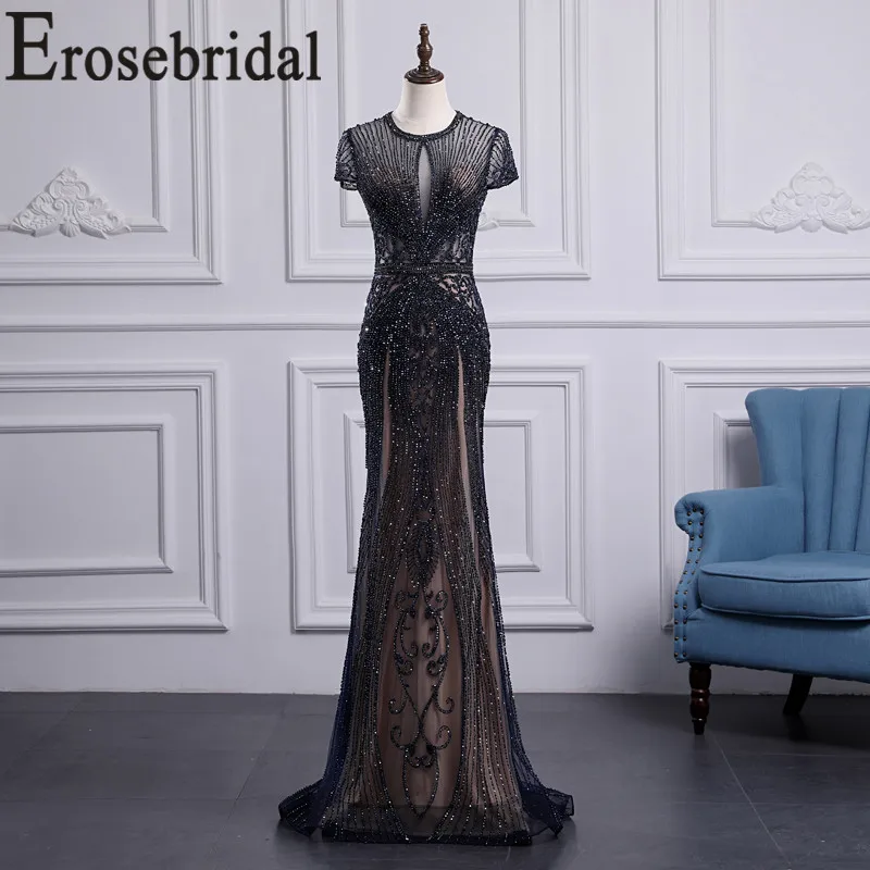 Erosebridal, короткий рукав, Русалка, вечернее платье с бюстгальтером, элегантное, на молнии, сзади, длинное, официальное, женское, вечернее платье, платье для вечеринки - Цвет: Color 5