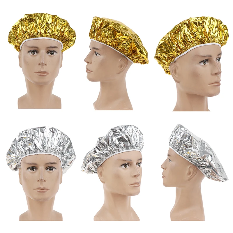 

6Pcs Elastic Bathing Cap Aluminum Foil Heat Insulation Cap Hairdressing Cap Hair Dyeing Cap (Golden Silver for Each 3Pcs)