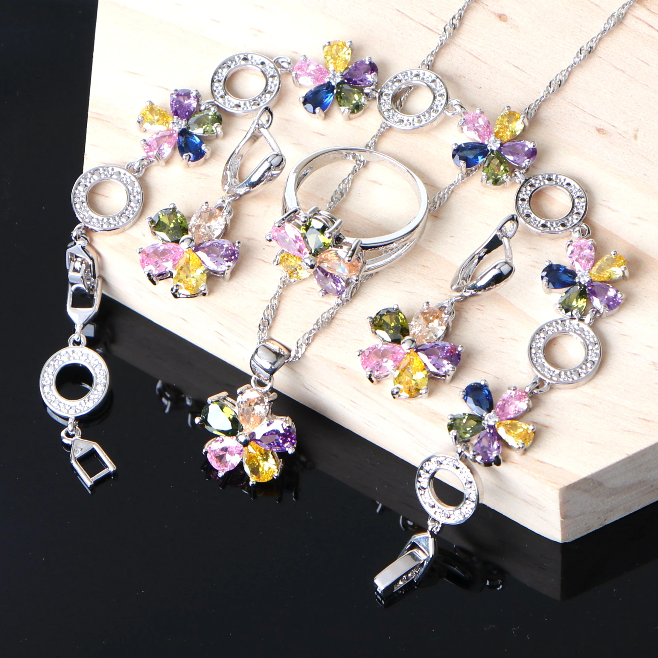 Женские свадебные 925 пробы серебряные ювелирные наборы цвет циркония бижутерия