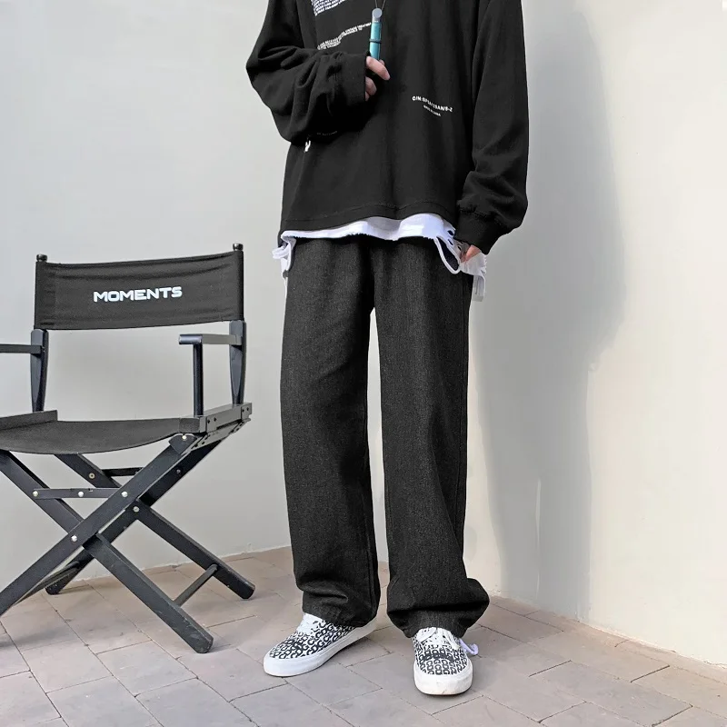 

2021 New Solid Color Jean Pants Spring Summer Fashion Men Clothing Black/Blue Straight Casual Denim Trousers Streetwear Male