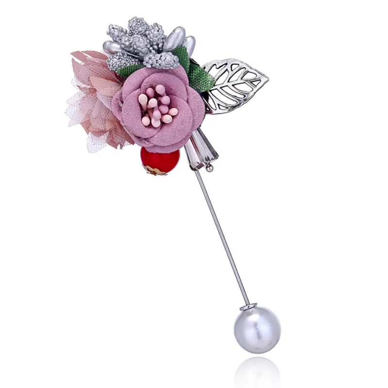 Женская Брошь с жемчугом серые булавки в виде цветов из ткани Ювелирное