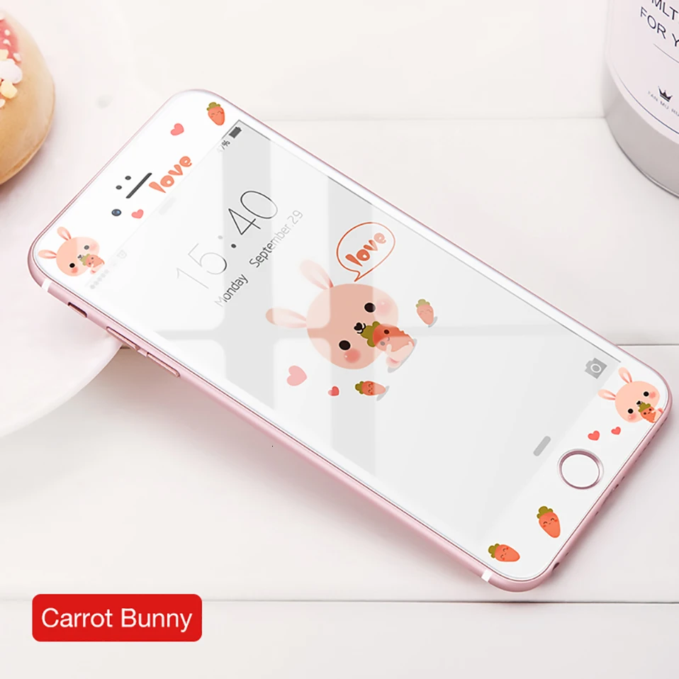 Милый мультфильм закаленное стекло для iPhone 7 8 Защитная пленка для экрана для iPhone 7 8 Plus Защитная пленка для экрана 3D мягкая твердость края