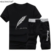 summer short sleeve two piece mens sportswear casual outdoor sports hike t shirt suit student young man t shirt shorts men set