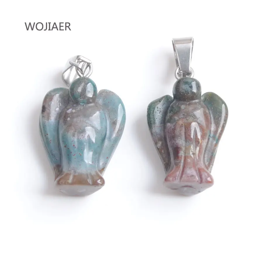 

WOJIAER 1Pcs Angel Pendant Energy Natural Indian Agates Stones Bead Reiki for DIY Necklaces Trendy Jewelry ZM0445D