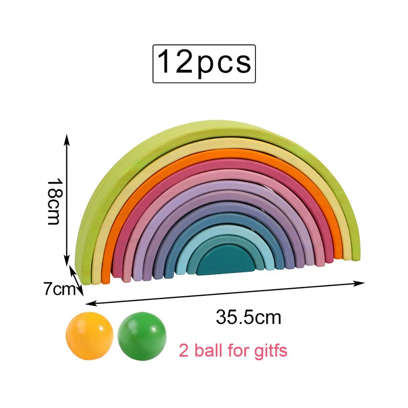 

Baby Toys Large 12pcs Rainbow Stacker Wooden Toys For Kids Creative Rainbow Building Cube Montessori Educational Toy Children