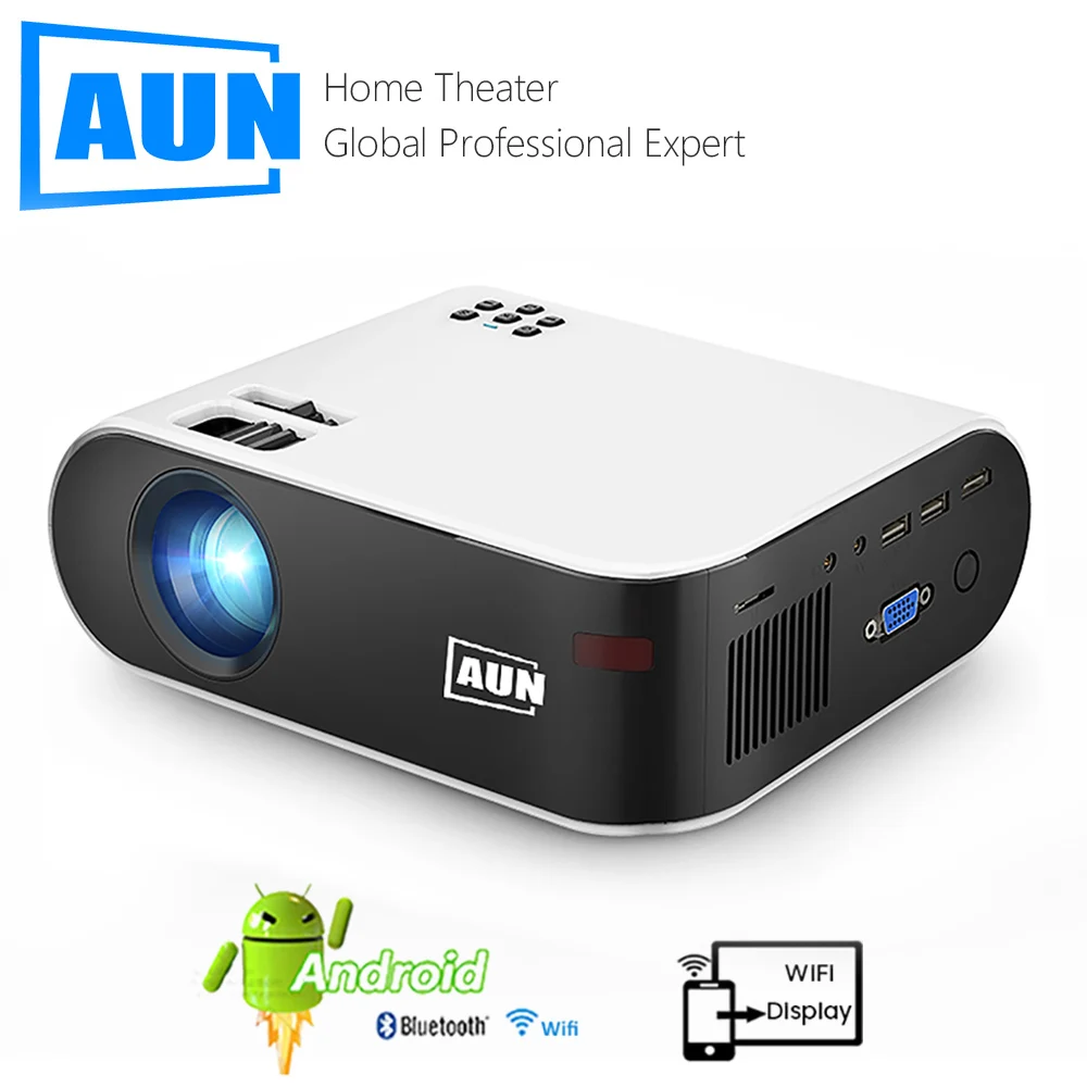 AUN мини проектор W18 Sup Порты и разъёмы Android WI FI светодиодный Видеопроектор для дома