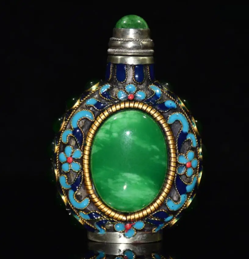 

China White copper cloisonne inlay gem Snuff bottles crafts statue