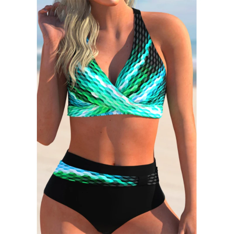 

Free Shipping Print Women Swimsuit High Waist Women's 2 Piece Swimsuit Women Push Up Swimwear 2021 Bathing Suits Bikini Sets