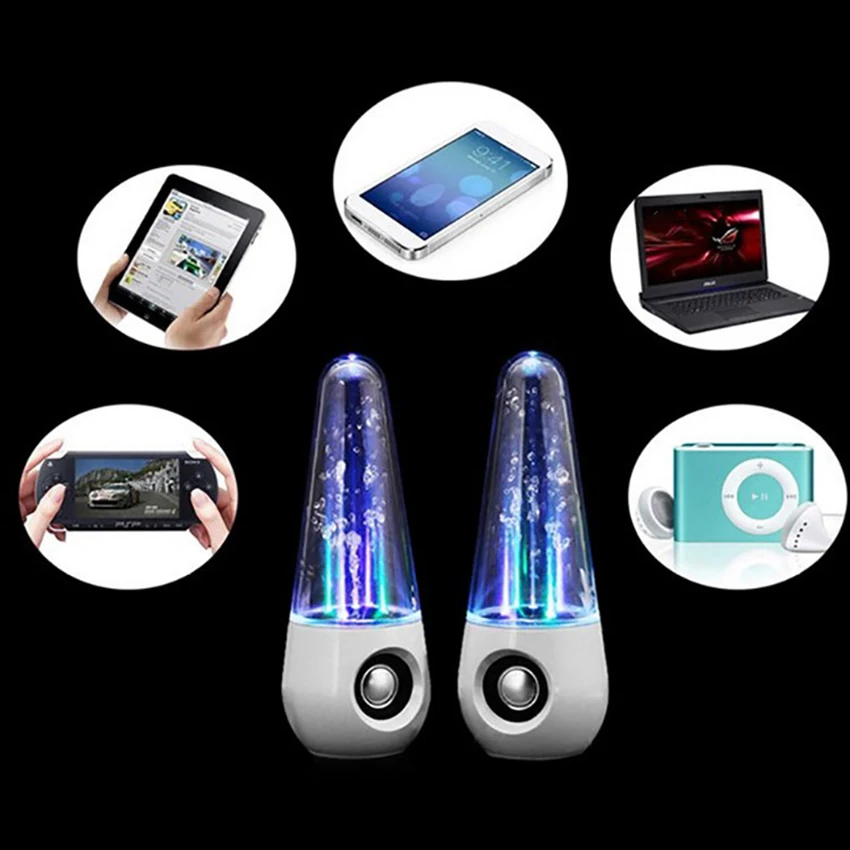 alto-falante estéreo de mesa portátil, luzes LED, água dançando, telefone, 2pcs