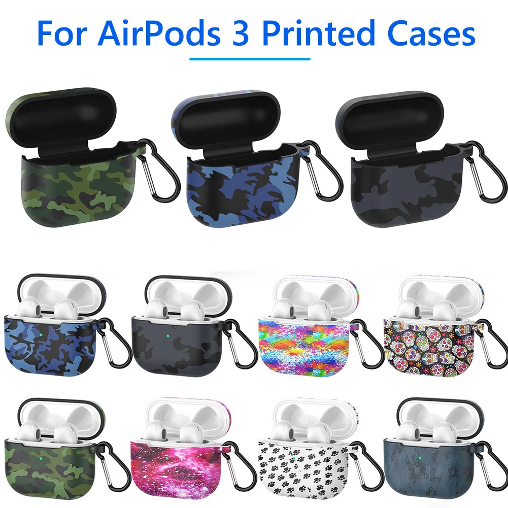

Чехол для беспроводных наушников AirPods 3, защитный чехол с принтом, защитный чехол с крючком, силиконовый чехол для гарнитуры Bluetooth
