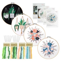 diy stamped embroidery starter kit ribbon painting tools home decoration cross stitch with flowers plants pattern color threads