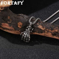 fortafy skeleton skull hand pendant necklace punk hip hop unisex stainless steel long chain fashion party jewelry gift frgl0017